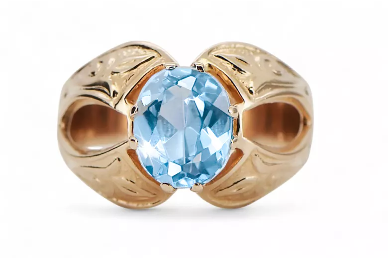Ring Vintage style Aquamarine Original Vintage 14K Rose Gold vrc135r